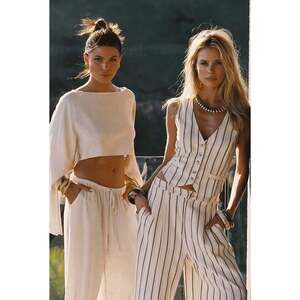 12th Tribe Diane White Striped Trousers Size MM